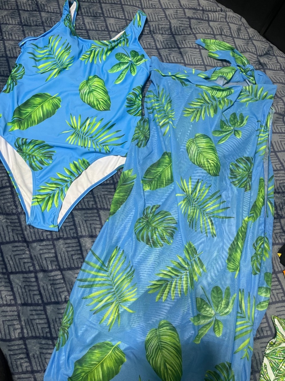 Blue Tropical Leaf One-Piece Swimsuit